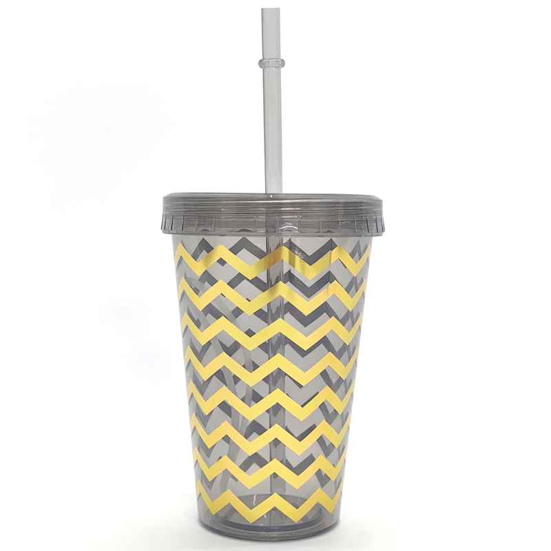 [HA4316] Vaso con sorbito, de acrílico 420ml, varios diseños, en bolsa