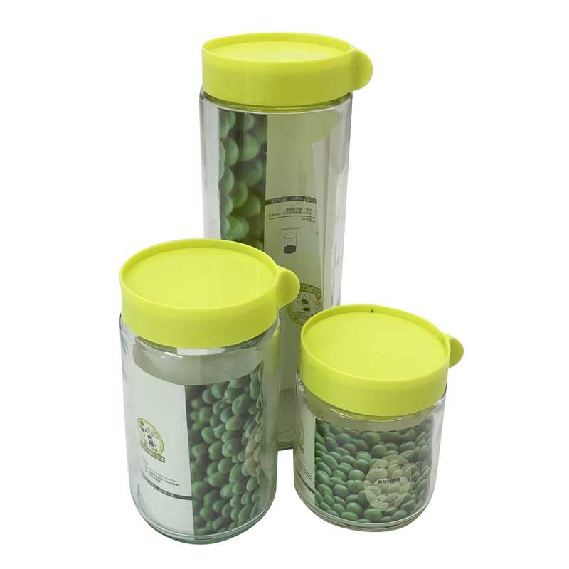[HA4364] Frasco de vidrio x3 con tapa de plástico, en caja