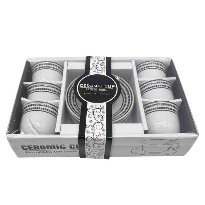 Taza con plato de loza x6, en caja varios diseños