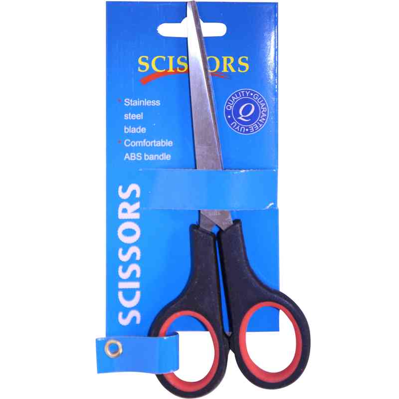 Tijera recta de acero 17cm con punta, en cartón