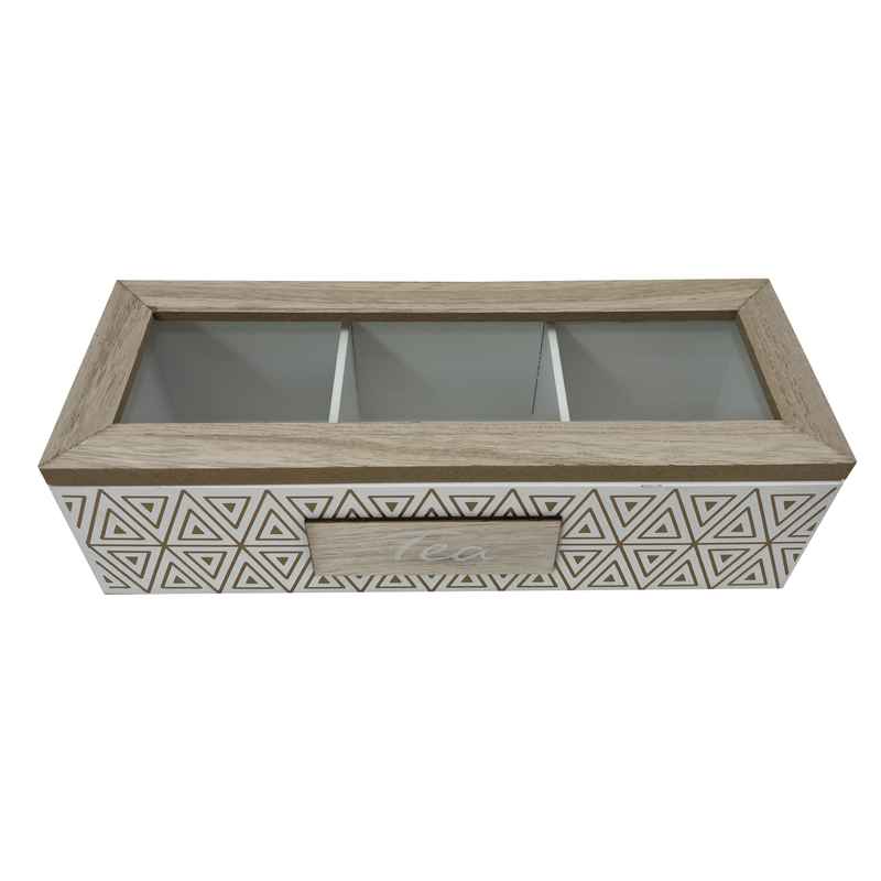 [HA4440] Caja para té de madera, rectangular, 3 reparticiones, en caja