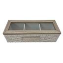 Caja para té de madera, rectangular, 3 reparticiones, en caja