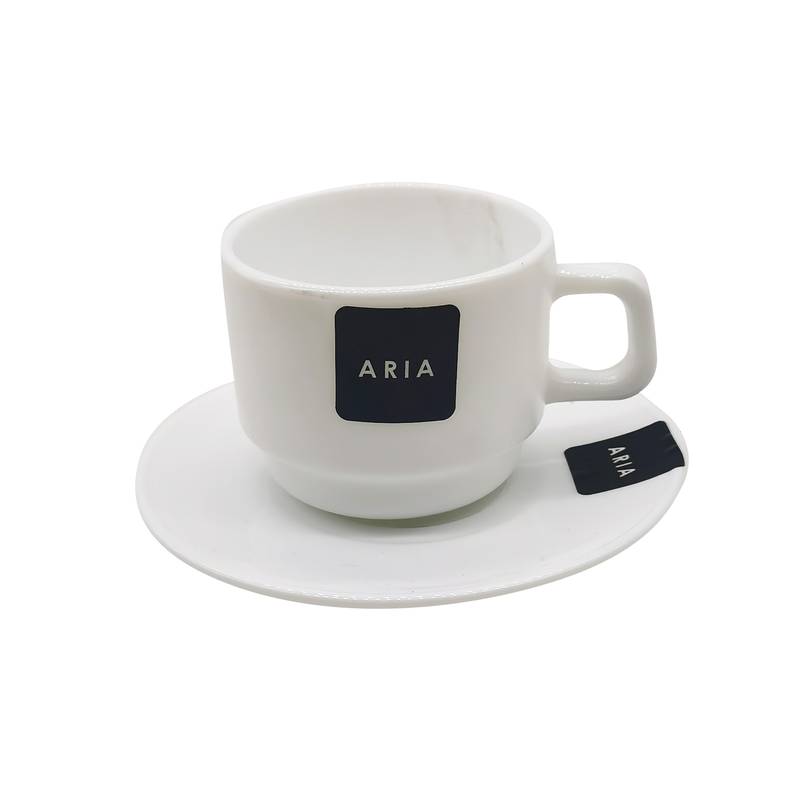 [HA4493] Taza de vidrio opal con plato 190ml, línea ARIA, CAJA x36