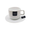 Taza de vidrio opal con plato 190ml, línea ARIA, CAJA x36