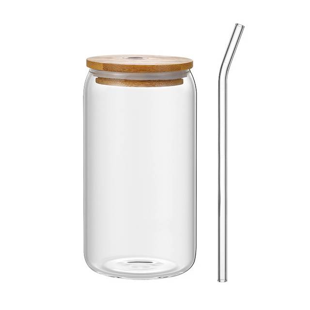 [HA4534] Vaso con sorbito, de vidrio 500ml, tapa de bambú, en caja