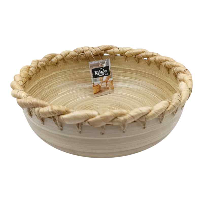 [HA4565] Cesto redondo de madera, con borde trenza