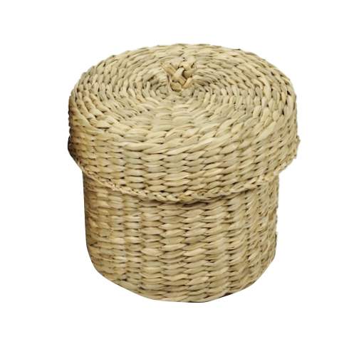 Caja organizadora con tapa grande, de fibras naturales, junco de agua