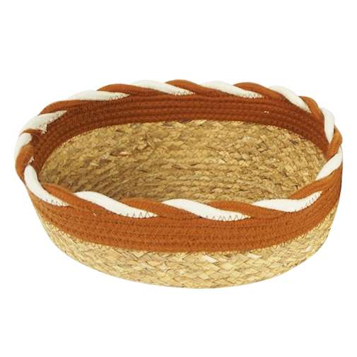 [HA4583] Cesto canasta combinado cordón y fibras naturales, chico, junco de agua