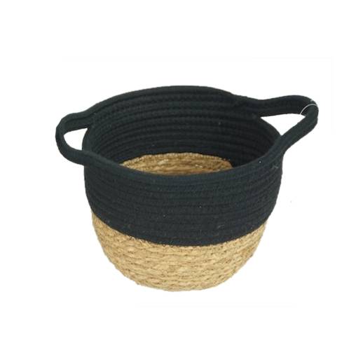 [HA4586] Cesto canasto combinado de fibras naturales y piola, grande, junco de agua