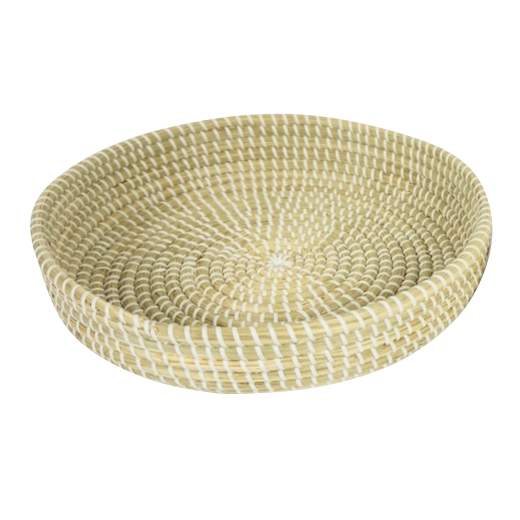 Cesta redonda grande de fibras naturales, junco de agua