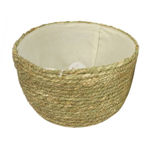 [HA4591] Cesto canasto de fibras naturales forrado, chico, junco de agua