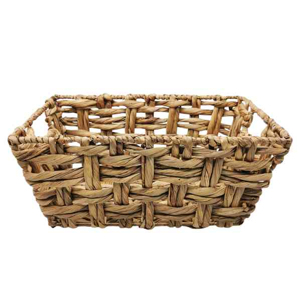 [HA4603] Caja organizadora rectangular calada con asas, mediana, de fibras naturales, junco de agua
