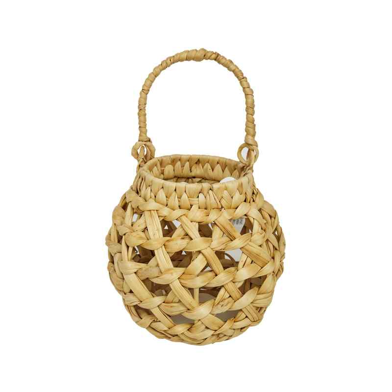[HA4625] Fanal para velas, candelabro de vidrio, de fibras naturales junco de agua