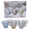 Vaso de vidrio color x6, en caja