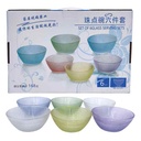 Bowl compotera de vidrio de colores x6, en caja