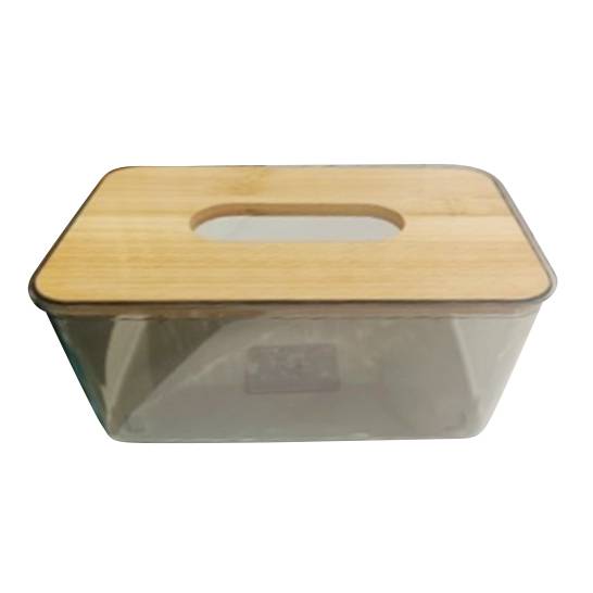 [HA4674] Porta pañuelos de acrílico con tapa de bambú