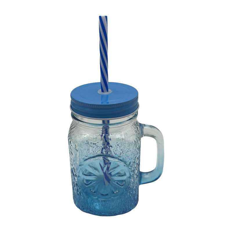 [HA4825] Jarra de vidrio para tragos, 480ml, con sorbito y tapa, varios colores