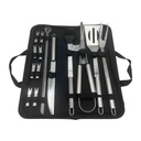 Set de parrilla 18 piezas, mango acero inoxidable, en estuche de tela con cierre