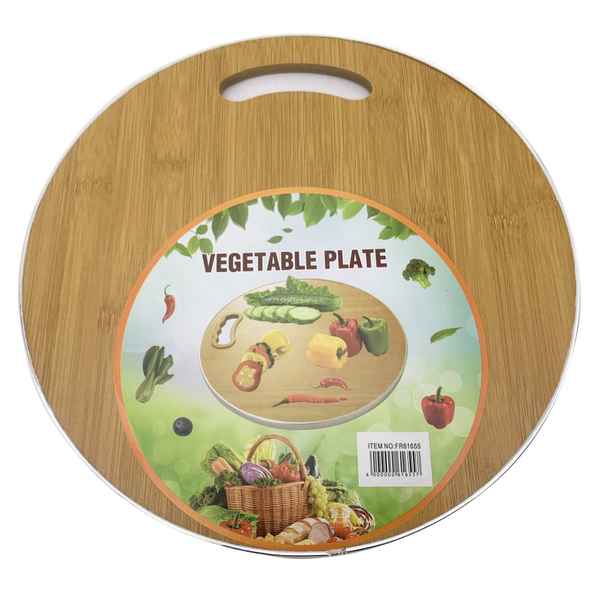 [HA4867] Tabla para cocina de madera redonda, 30cm, borde de metal