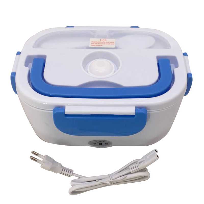 Lunchera de plástico, eléctrica, con 2 divisiones y cuchara, en caja, varios colores