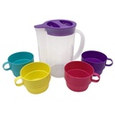 Jarra de plástico 800ml, con 4 tazas 170ml, en bolsa