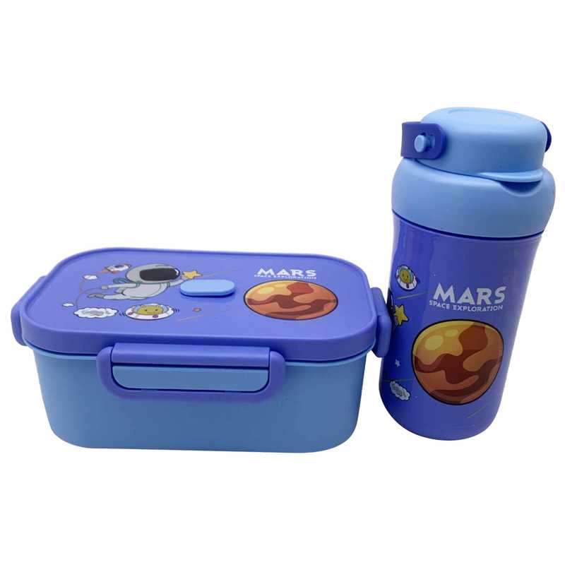 [HA4877] Vianda infantil de plástico con botella y cubiertos, en bolsa, varios colores