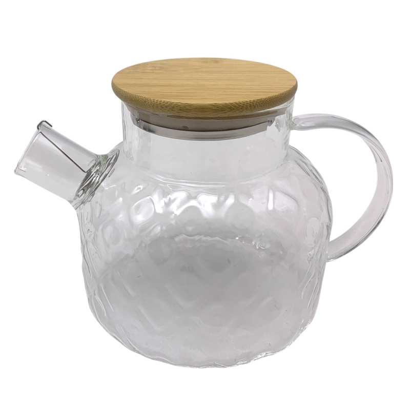 [HA4903] Tetera de vidrio con colador, 900ml, tapa de bambú, en caja
