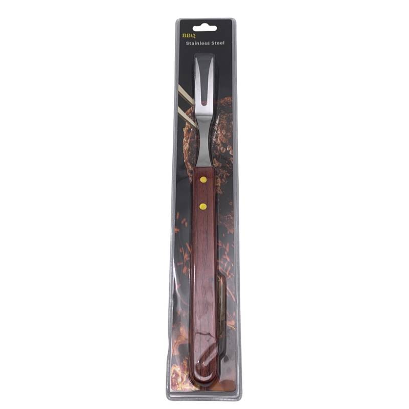 [HA4927] Tenedor mango de madera para parrilla, en blister