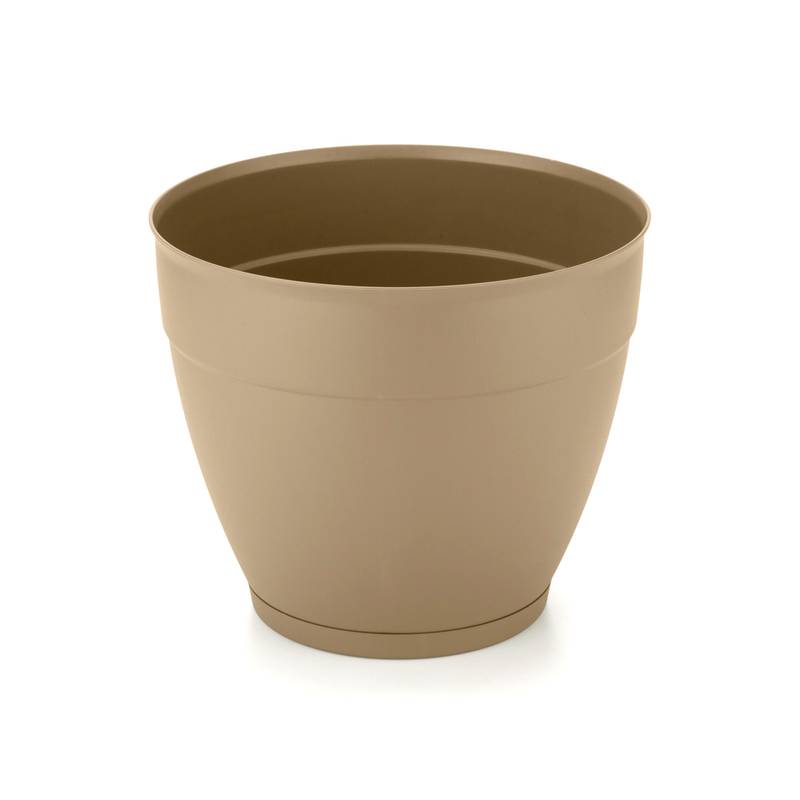 Maceta de plástico con plato anti dengue 7,3L, MARRÓN