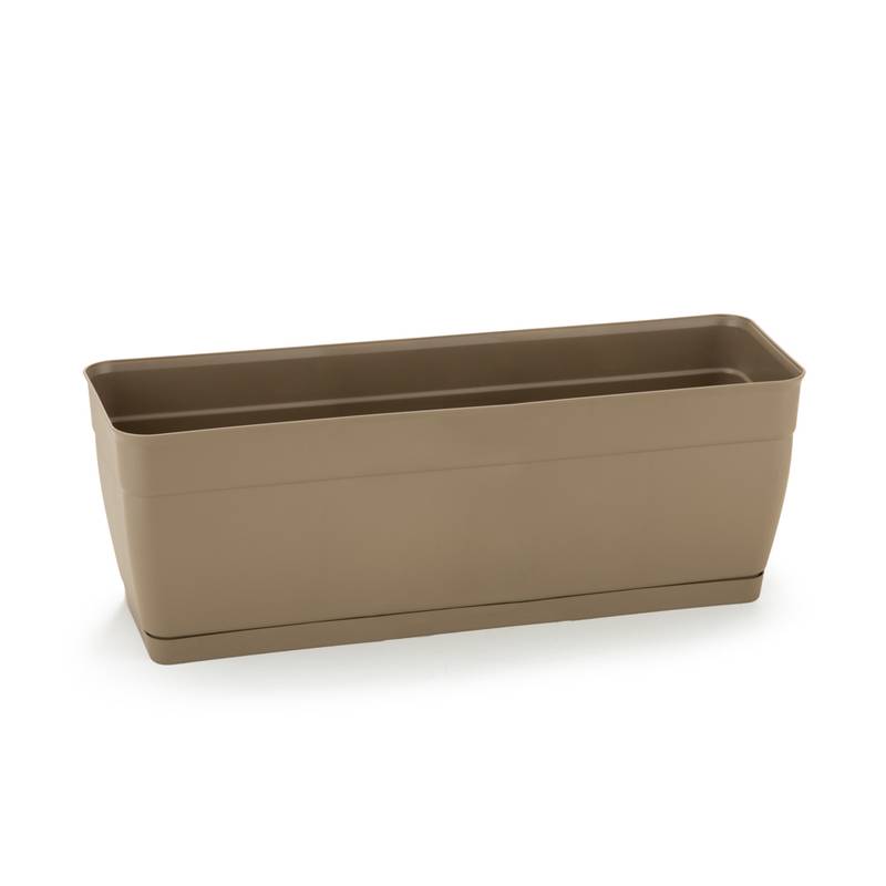 Maceta de plástico jardinera con plato anti dengue 11,5L, MARRÓN