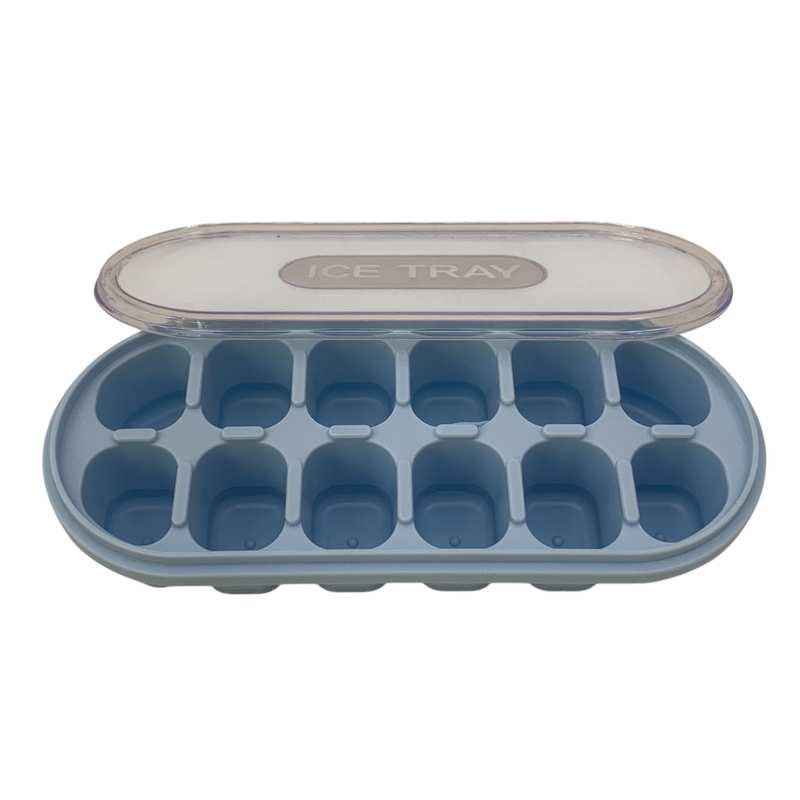 [HA5085] Cubetera de plástico base silicona, 12 hielos mini, con tapa