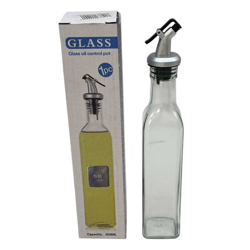 [HA5089] Condimentero aceitera y vinagrera de vidrio, 250ml, con pico vertedor, en caja