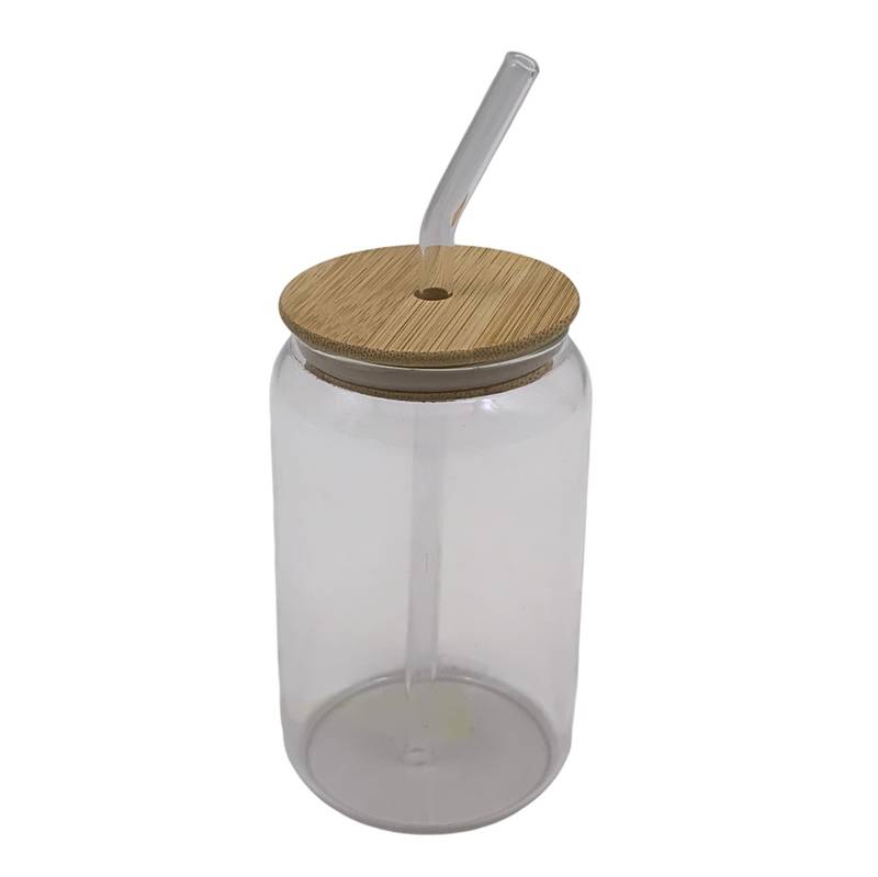 [HA5209] Vaso con sorbito, de vidrio 400ml, tapa de bambú, en caja