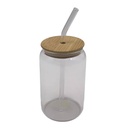 Vaso con sorbito, de vidrio 400ml, tapa de bambú, en caja