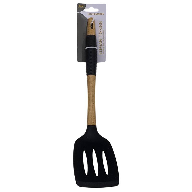 Espátula de silicona, mango combinado madera y silicona, en cartón