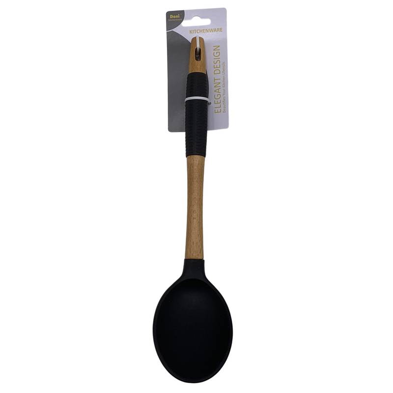 Cuchara para servir de silicona, mango combinado madera y silicona, en cartón y madera, en cartón