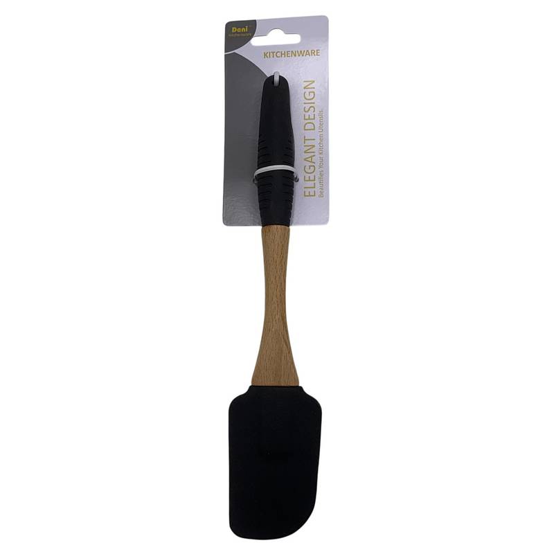 Espátula de silicona, mango combinado madera y silicona, en cartón