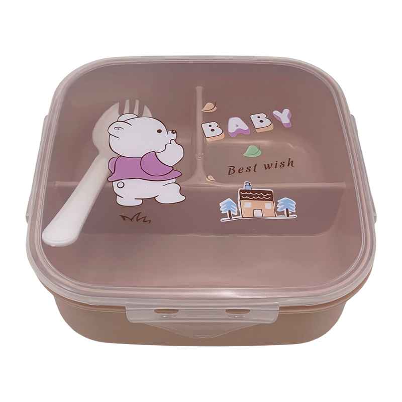 [HA5254] Vianda infantil de plástico con divisiones con cuchara, varios colores