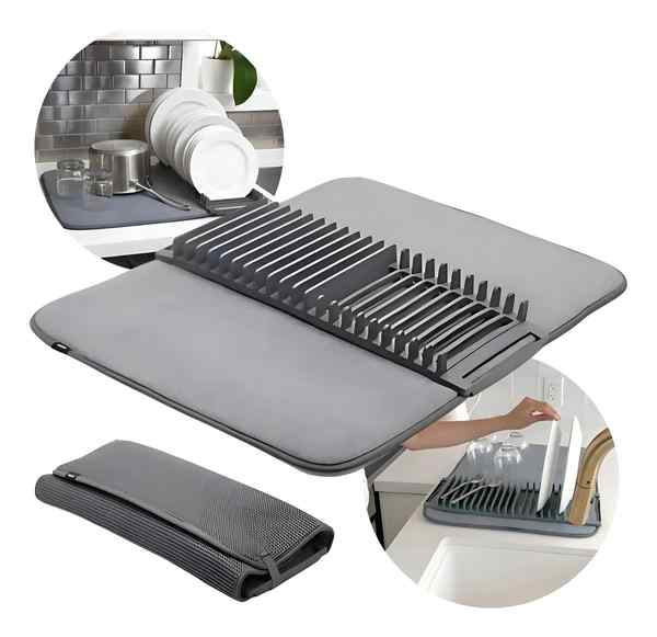 [HA5256] Escurridor de platos, de plástico, con alfombra absorbente de microfibra, en caja