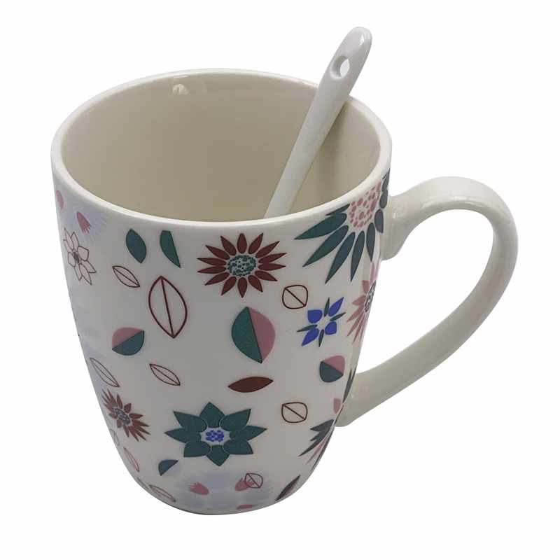 Taza de loza 350ml, con cuchara, en caja, varios colores