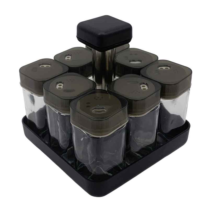 [HA5324] Especiero de vidrio x8, con soporte, en caja