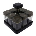 Especiero de vidrio x8, con soporte, en caja
