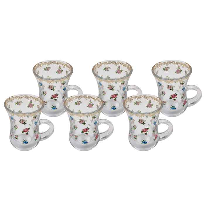 [HA5366] Vaso turco para té, de vidrio x6, con diseño, en caja de PVC