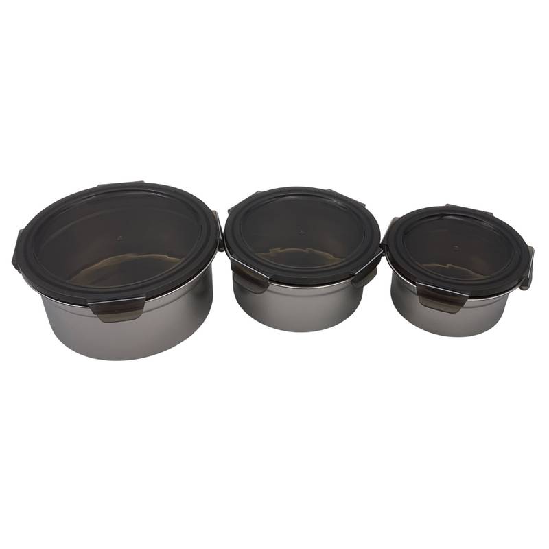 [HA5388] Vianda recipiente de acero inoxidable con cierre hermético, PACK x3, 650/400/250ml en caja