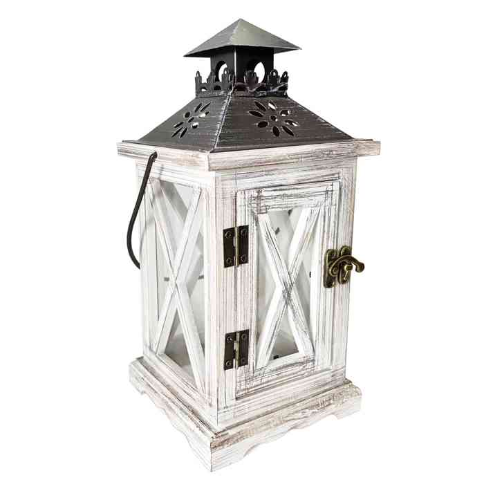 Fanal para velas de madera y metal en caja