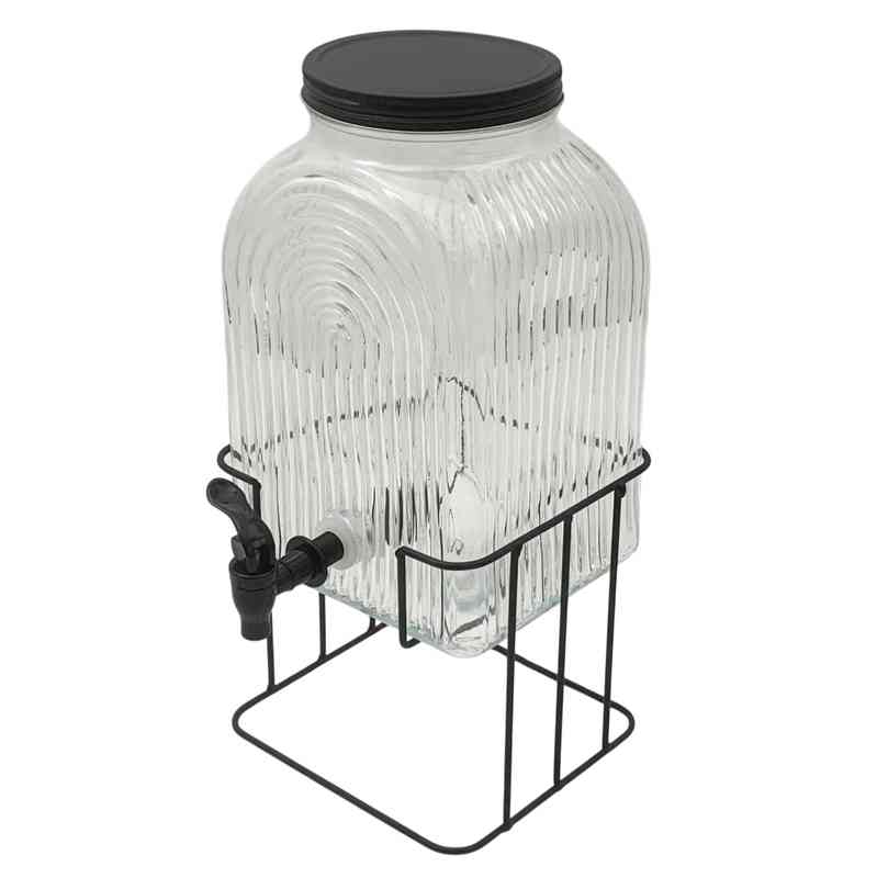 [HA5512] Dispensador contenedor de líquidos, de vidrio, con canilla y soporte de metal, 5700ml, en caja