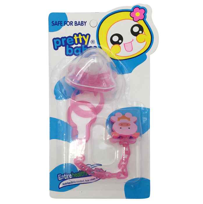 [HC1201] Chupete con cadena y tapa, con clip diseño oso, en blister, varios colores