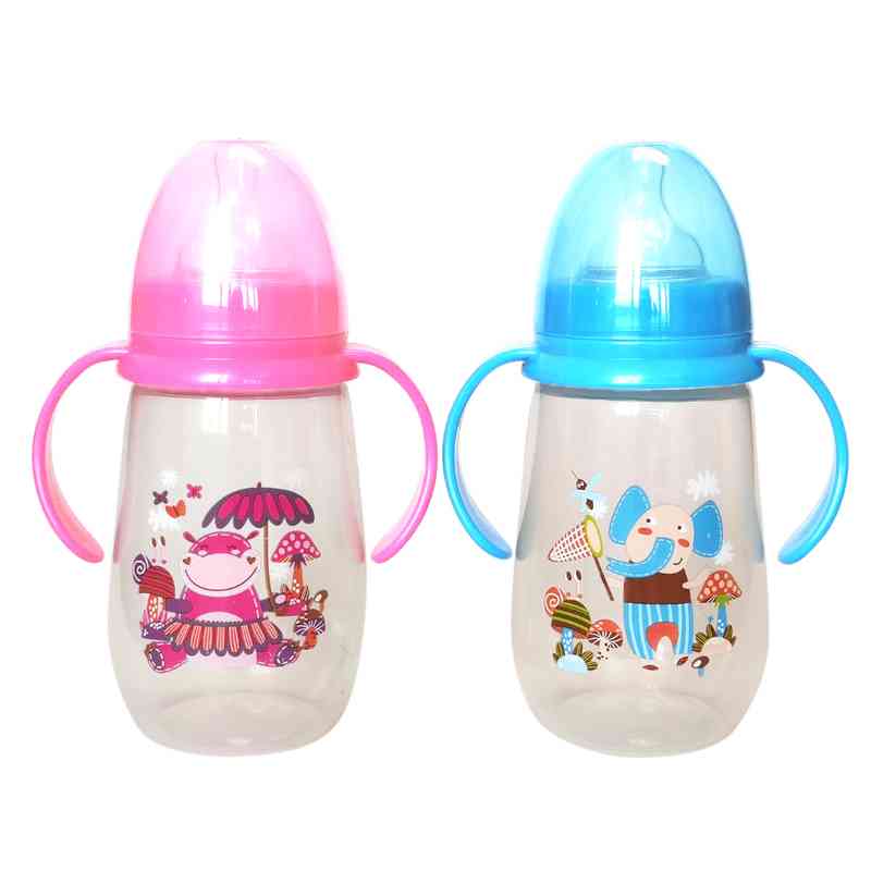 [HC1306] Mamadera de plástico 2 asas, 250ml en cartón, MI-K, 2 colores