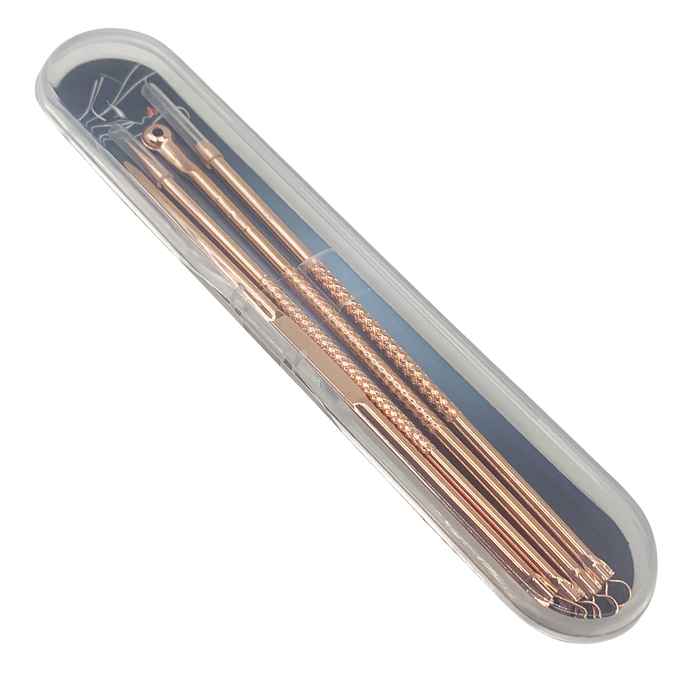 [HC1579] Extractor removedor de acné puntos negros, doble punta de metal, 4 piezas, en estuche