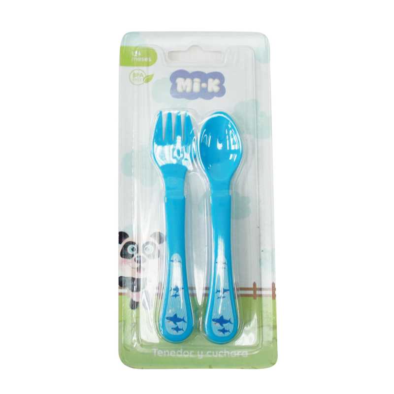 [HC1617] Cubiertos infantiles de plástico x2, MI-K en blister, 2 colores